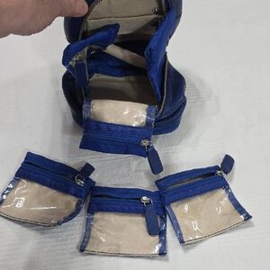 Blue Jewelry Organizer Bag with Clear Pouches Expandable Zippered Unbranded EUC